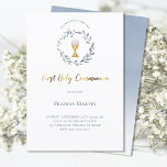 Invitation couronne d'aquarelle bleue première communion sain<br><div class="desc">première invitation de communion sainte</div>