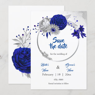 Invitation couronne d'argent bleu royal fil floral enregistre