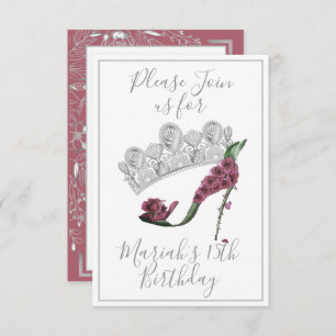 Invitation Couronne d'argent, chaussure à talon haute en fée 