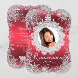 Invitation Couronne d'argent rouge flocon de neige scintillan