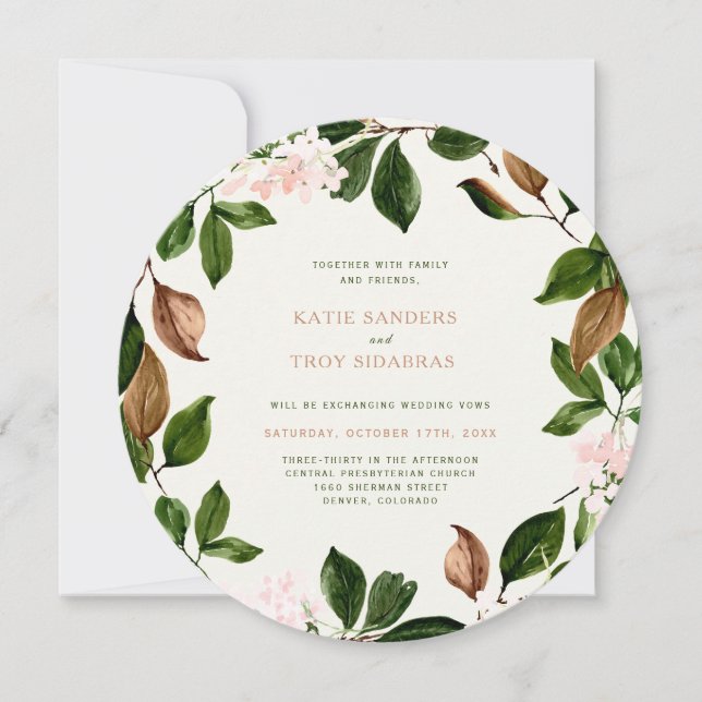 Invitation Couronne d'automne aux jolies fleurs roses (Devant)