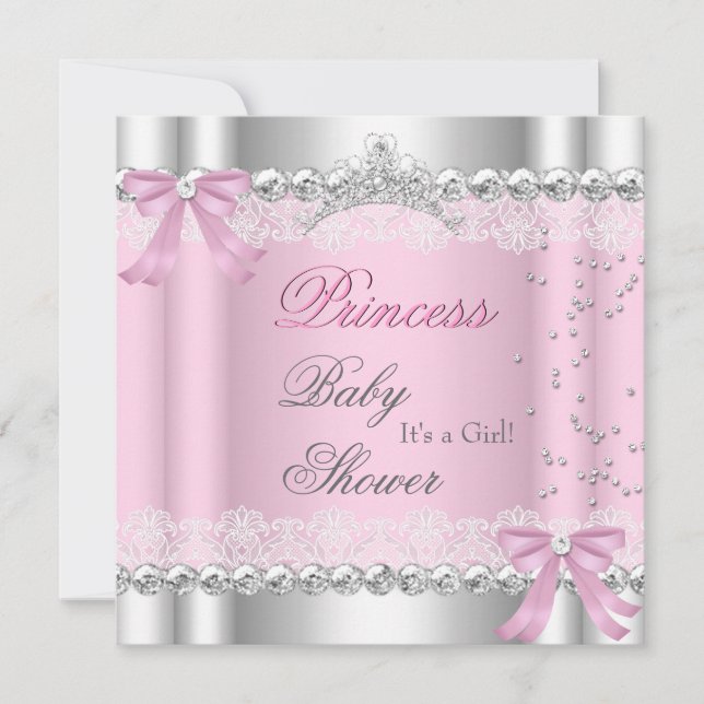 Invitation Couronne de Baby Shower Fille Blanc Rose Princesse (Devant)