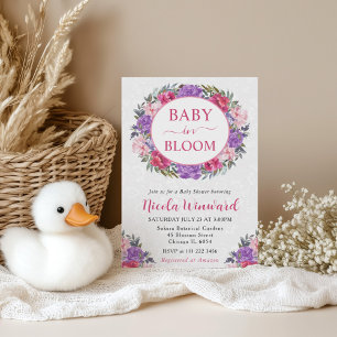 Invitation Couronne de Baby Shower Rose et Violet Aquarelle