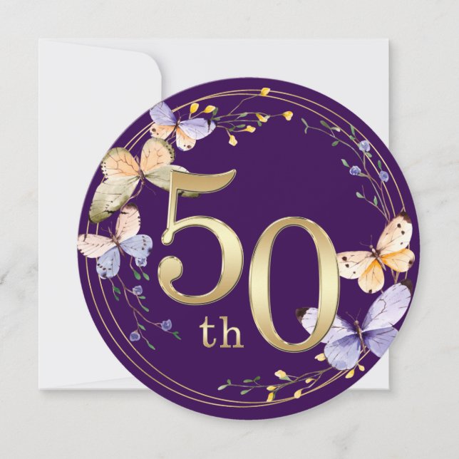 Invitation Couronne de bague en or papillon 50e anniversaire (Devant)