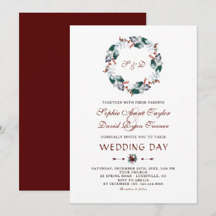 Invitation Couronne de baies et de feuilles de Bourgogne hive