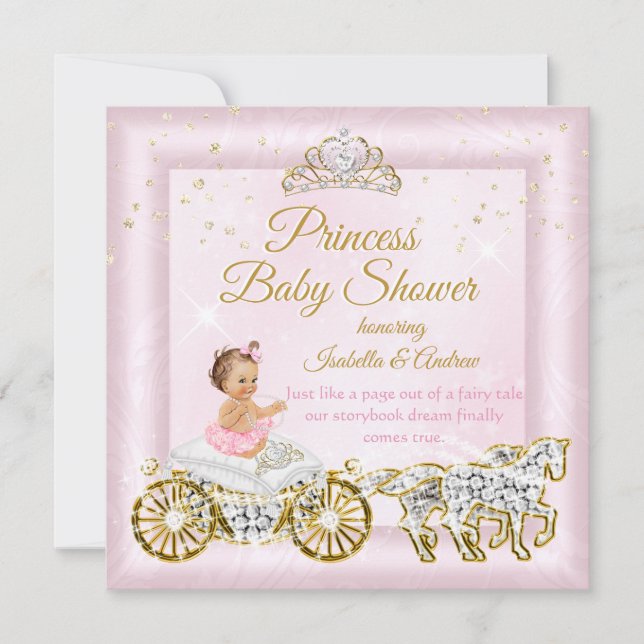 Invitation Couronne de Bain de Princesse Calèche Rose (Devant)