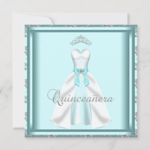 Invitation Couronne de bal Quinceanera Damassé Sarcelle Robe 