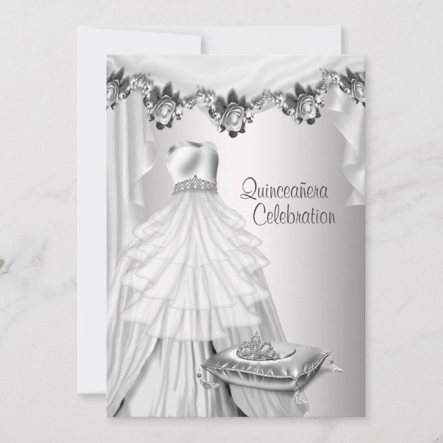 Invitation Couronne de bal Robe blanche Roses Princesse Quinc (Devant)