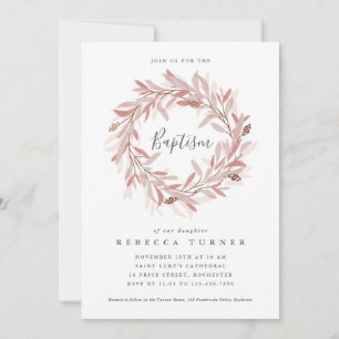 Invitation Couronne de baptême à l'aquarelle d'écriture éléga