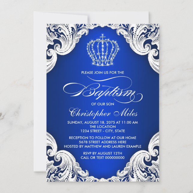 Invitation Couronne de baptême bleu royal (Devant)