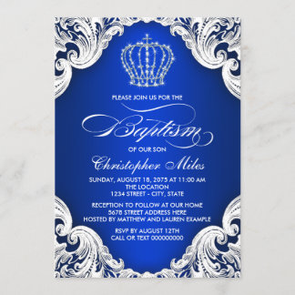 Invitation Couronne de baptême bleu royal