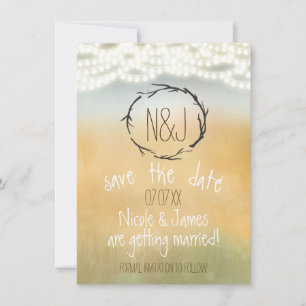 Invitation Couronne de bâtons rustiques et guirlande lumineus