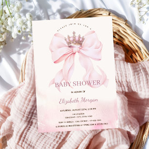 Invitation Couronne de bébé Fête de Naissance Rose Aquarelle