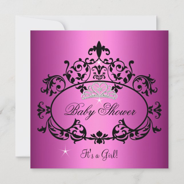 Invitation Couronne de bébé fille rose princesse noire (Devant)
