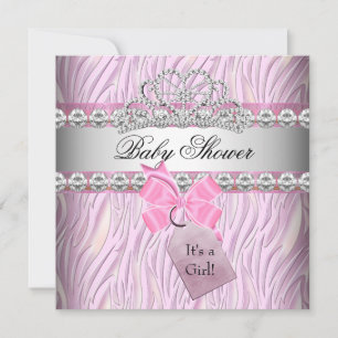 Invitation Couronne de bébé fille zèbre rose princesse diaman
