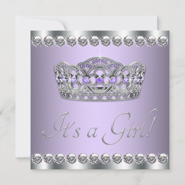 Invitation Couronne de bébé lavande violet Tiara argenté (Devant)