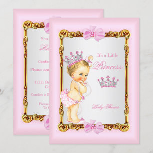 Invitation Couronne de bébé princesse en or rose perle blonde