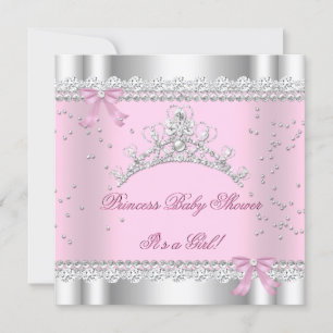 Invitation Couronne de bébé princesse fille blanc rose gemme