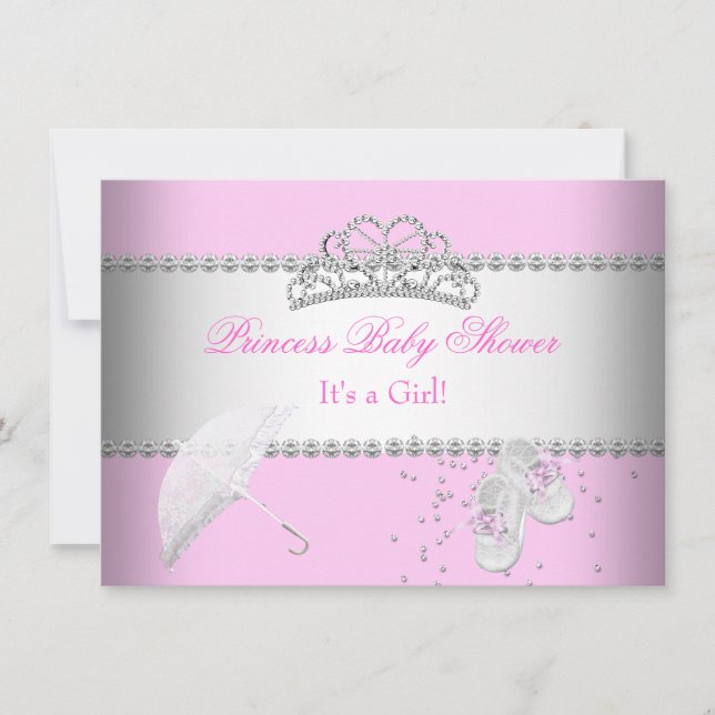 Invitation Couronne de bébé princesse fille blanc rose Tiara  (Devant)