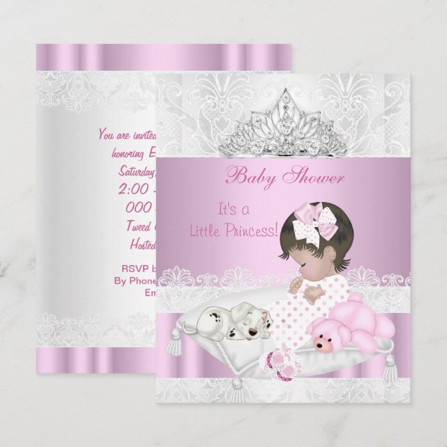 Invitation Couronne de bébé princesse fille en dentelle (Devant / Derrière)