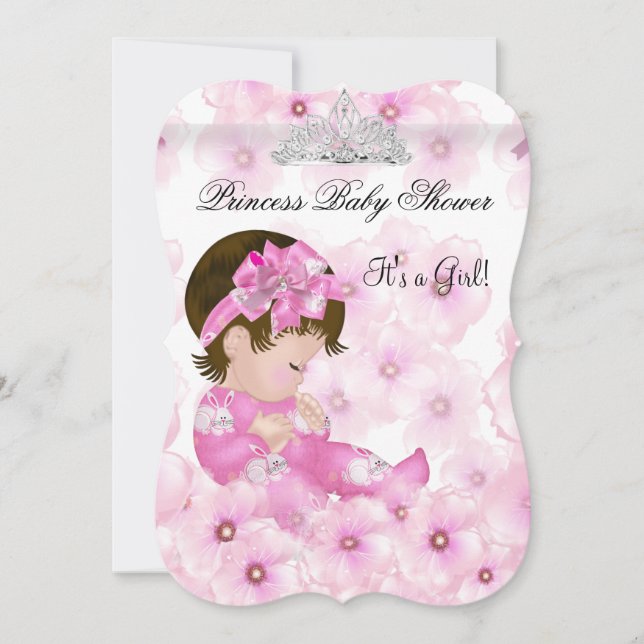 Invitation Couronne de bébé princesse Fille Fleurs roses (Devant)