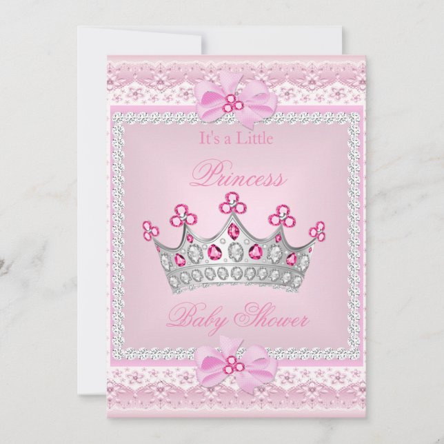 Invitation Couronne de bébé princesse fille gemme rose argent (Devant)