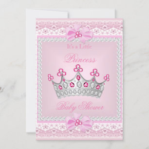 Invitation Couronne de bébé princesse fille gemme rose argent