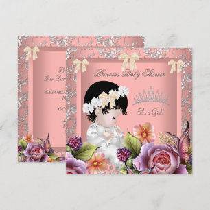 Invitation Couronne de bébé princesse fille rose corail