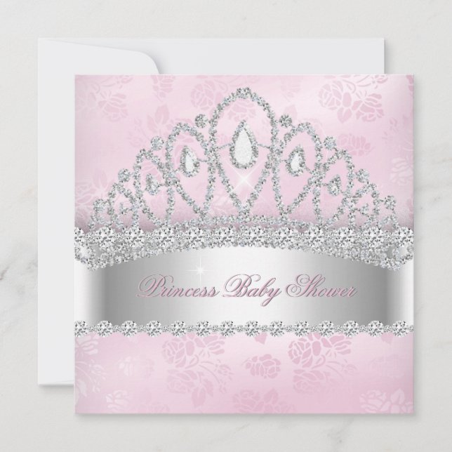 Invitation Couronne de bébé Princesse Rose Diamant Blanc 2 (Devant)