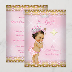 Invitation Couronne de bébé princesse rose or lace Brunette