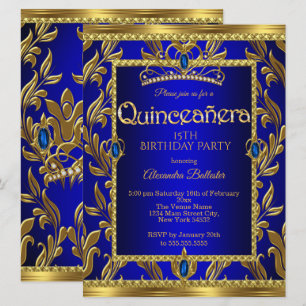 Invitation Couronne de bijoux bleu royal pour Quinceanera Gol