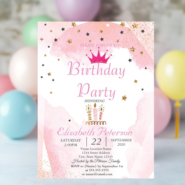Invitation Couronne de brillants chic, bougies, fête d'annive (Créateur téléchargé)