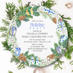 Invitation Couronne de cadeau aquarelle pour fête de Noël d'e