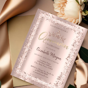 Invitation Couronne de cadre pailleté or rose chic Quinceañer