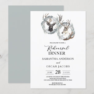 Invitation Couronne de cerf aquarelle d'hiver argent