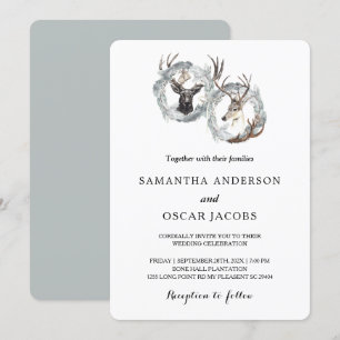 Invitation Couronne de cerf aquarelle d'hiver argent