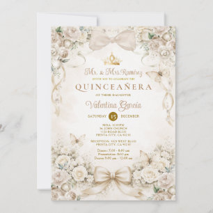 Invitation Couronne de Champagne Florale Quinceañera Princess