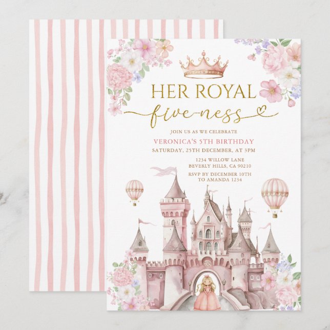 Invitation Couronne de Château d'anniversaire de Sa Royale ci (Devant / Derrière)