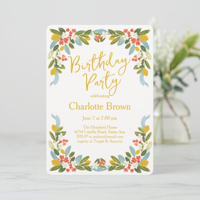Invitation Couronne de citrons pour un anniversaire (Debout devant)