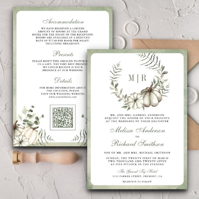 Invitation Couronne de citrouille verte sauge Code QR Mariage (Créateur téléchargé)