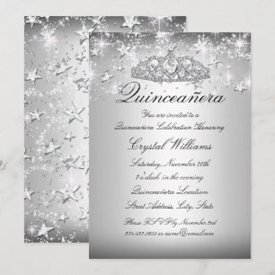 Invitation Couronne de clignotement argenté Étoiles Quinceane