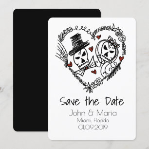 Invitation Couronne de coeur à doodle de squelette couple Sav