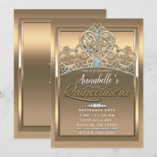 Invitation Couronne de cœur de princesse Gold Glam pour fête 