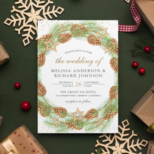 Invitation Couronne de cônes de pin rustiques pour Noël et ma (Créateur téléchargé)