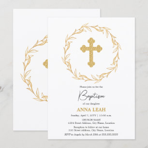 Invitation Couronne de croix dorée minimaliste élégante pour