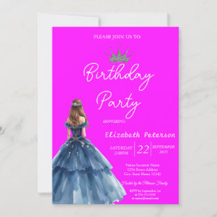 Invitation Couronne de dentelle chic robe bleue Néon rose Ann