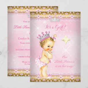 Invitation Couronne de dentelle rose et or pour bébé princess