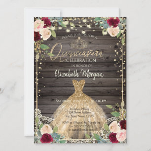 Invitation  Couronne de dentelle,Tiare,Robe,Roses Foncé Bois 