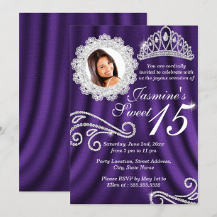 Invitation Couronne de diamants argent violet Photo Quinceane