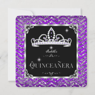 Invitation Couronne de diamants argentés noirs violets pour Q